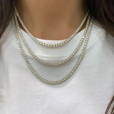 3 mm Champagne Tennis Necklace - 40 cm - Thumbnail