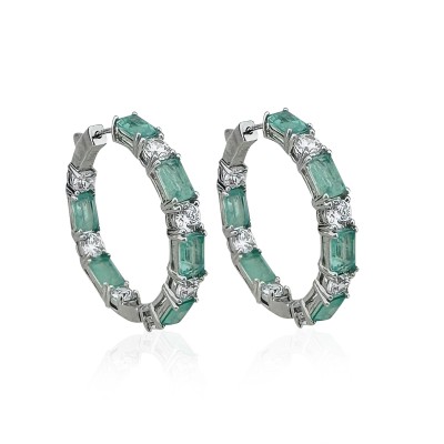 by Eda Çetin - Baguette Aventurine Hoop Earrings