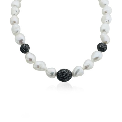 Ball Diamond Pearl Necklace - Thumbnail