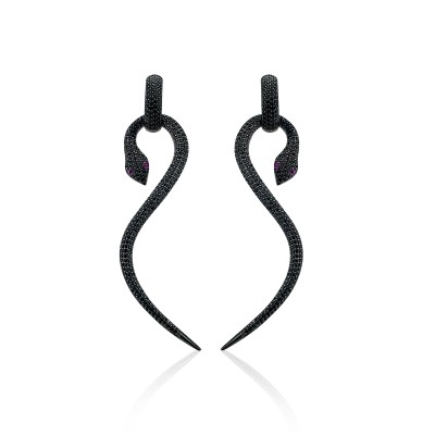 Big Snake Black Riu Earrings - Thumbnail