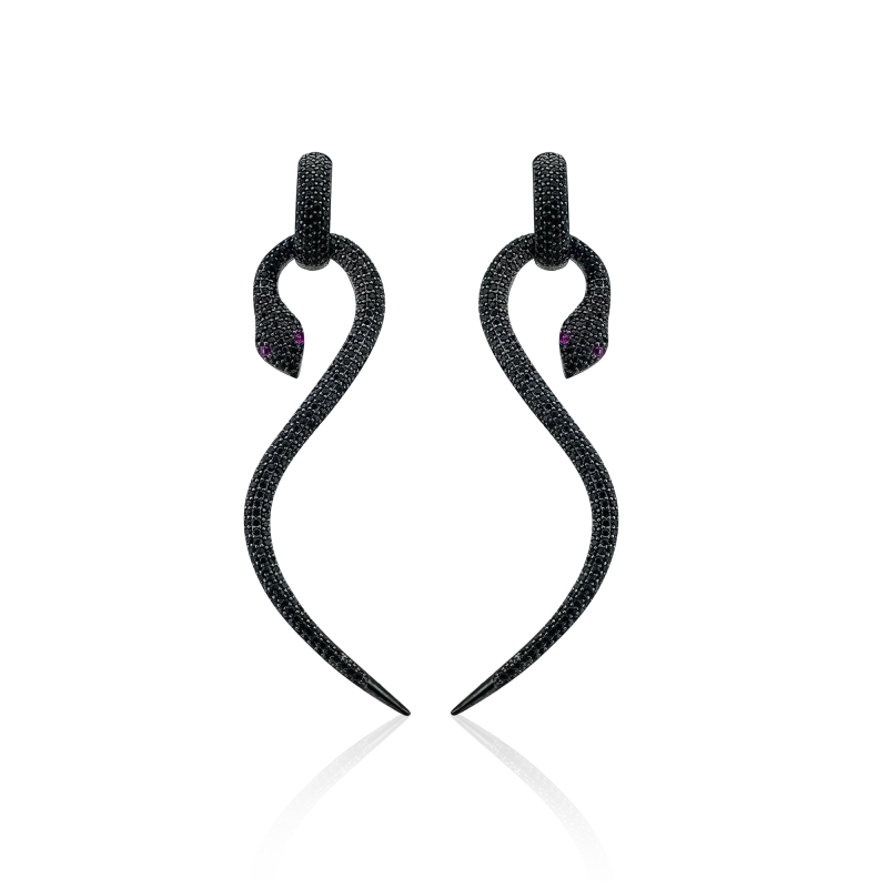 Big Snake Black Riu Earrings