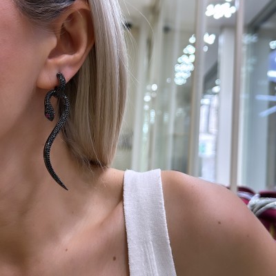 Big Snake Black Riu Earrings - Thumbnail