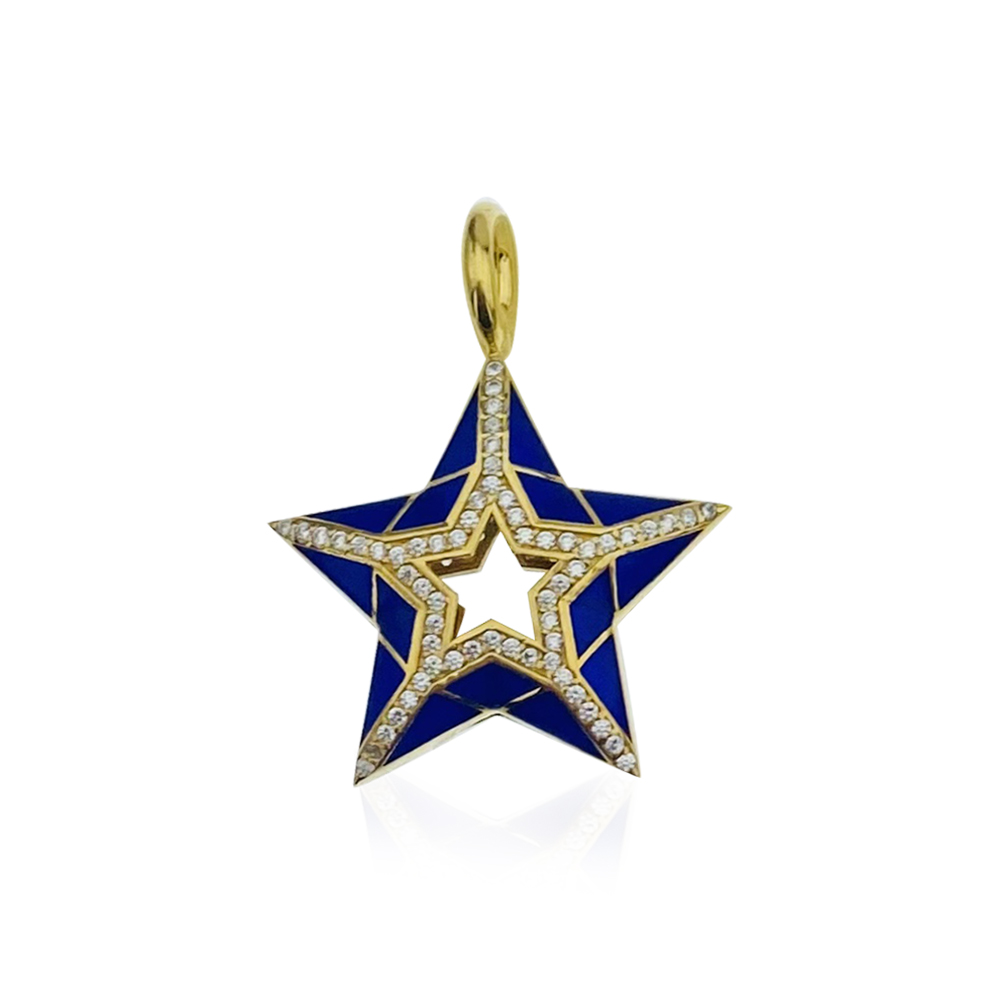 10K White Gold Genuine Blue Diamond Dallas Cowboys Star Logo Pendant 1 1/5  Ct 2