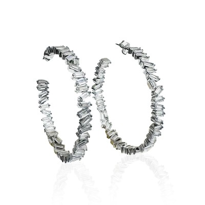 by Eda Çetin - Broken Baguette Stone Hoop Earrings