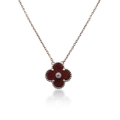 Burgundy Clover Necklace - Thumbnail