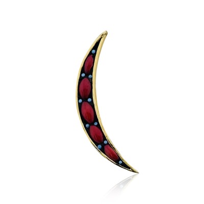 Coral Crescent Brooch