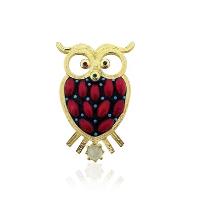 by Eda Çetin - Coral Owl Brooch