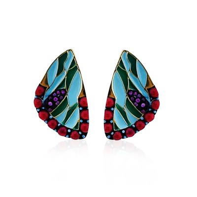 byEdaÇetin - Coral Stone Enameled Wings earrings