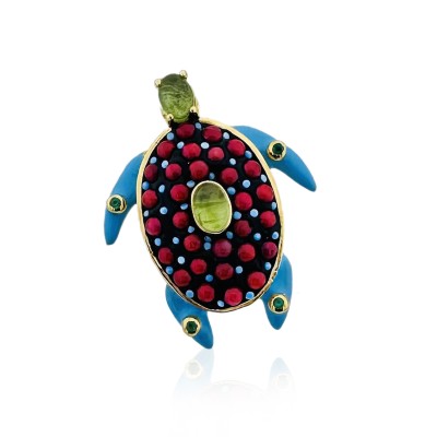 Coral Turtle Brooch - Thumbnail