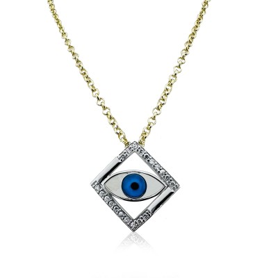 Divan Square Evil Eye Bead Necklace - Thumbnail