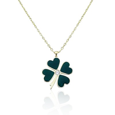 by Eda Çetin - Green Enamel Clover Necklace