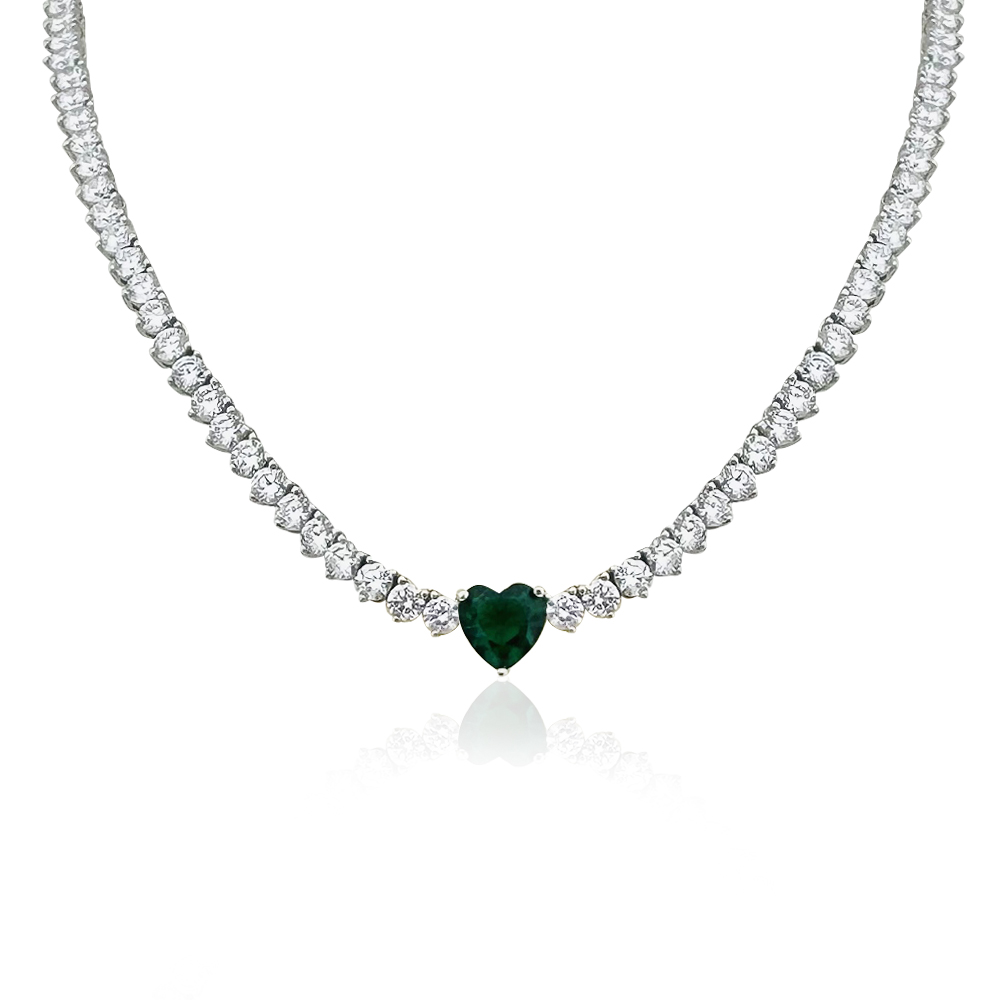 Mixed Diamond Tennis Necklace with Emerald Pear – PK Hart Fine Jewelry
