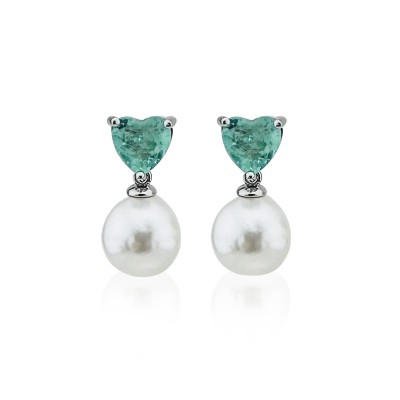 byEdaÇetin - Heart Tourmaline Stone Pearl Earrings