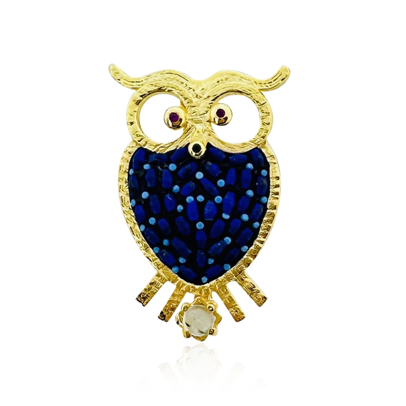 Lapis Owl Brooch