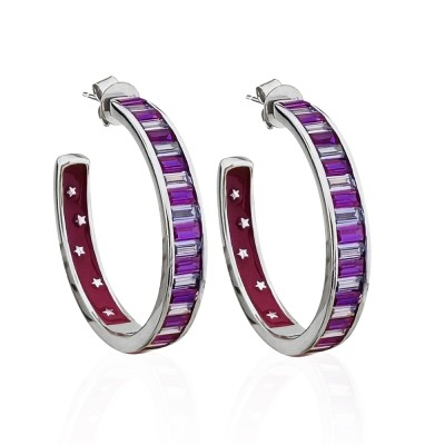 Mia Enamel Stone Hoop Earring - Thumbnail