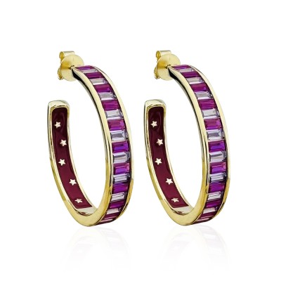 Mia Enamel Stone Hoop Earring - Thumbnail