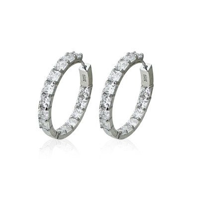 by Eda Çetin - Moissanite Stone Hoop Earring - 3 cm