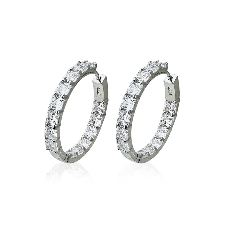 Moissanite Stone Hoop Earring - 3 cm