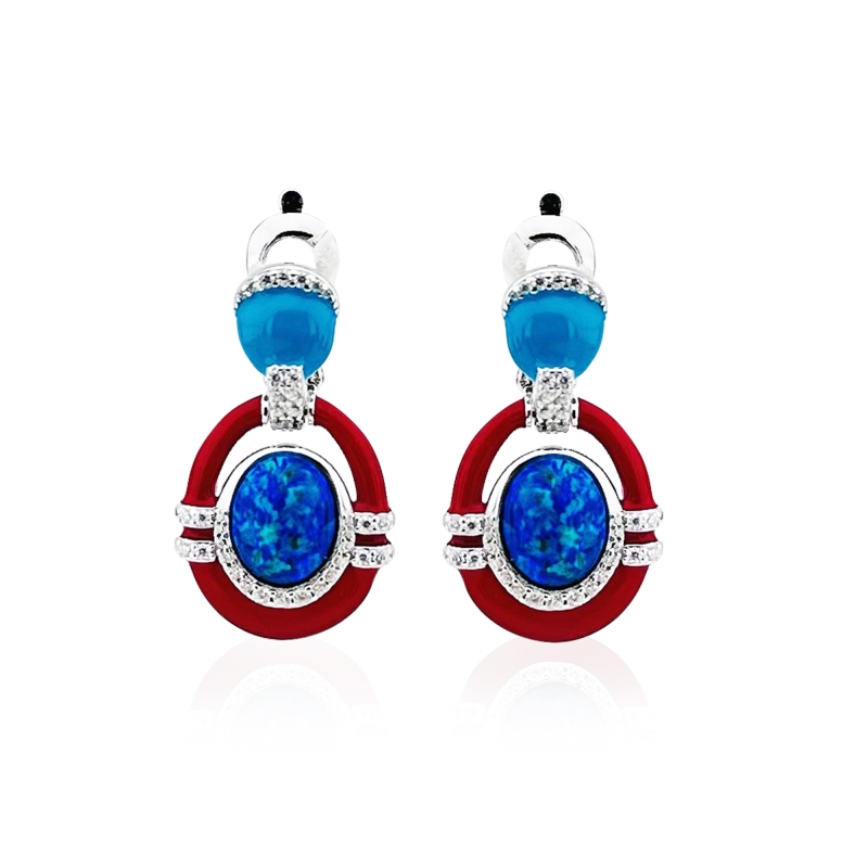 Opal Stone Enamel Italian Earrings