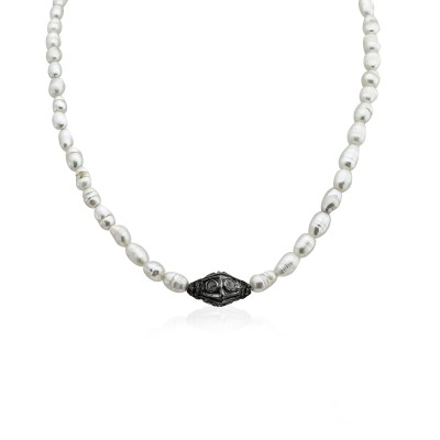 Pearl Necklace with Diamond Detail - Thumbnail