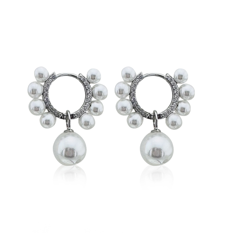 Pearl Row Hoop Earrings