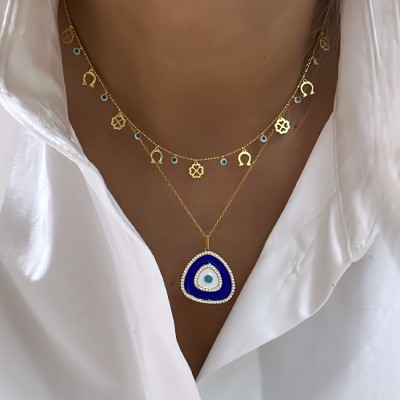 Pera Enamel Evil Eye Bead Necklace - Thumbnail