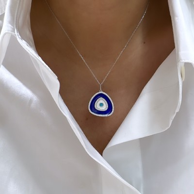 Pera Enamel Evil Eye Bead Necklace - Thumbnail