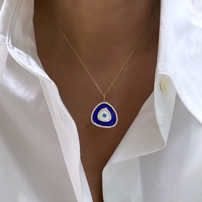 Pera Enamel Evil Eye Bead Necklace - Thumbnail