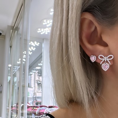 Pinky Heart Earrings - Thumbnail