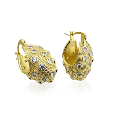 Ruub Oval Stone Processed Ball Earrings - Thumbnail