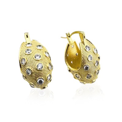 Ruub Oval Stone Processed Ball Earrings - Thumbnail