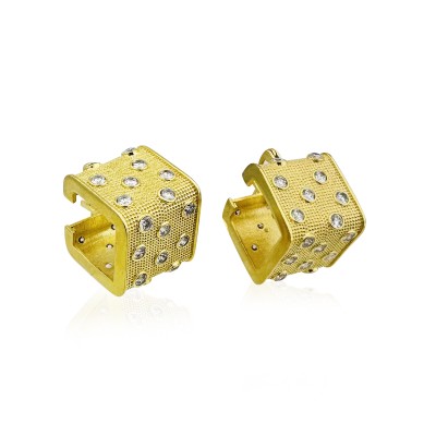 Ruub Square Stone Processed Ball Earrings - Thumbnail