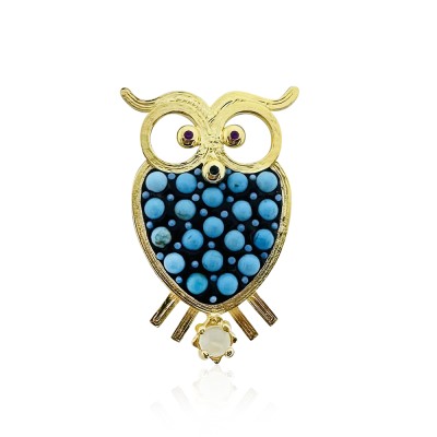 by Eda Çetin - Turquoise Owl Brooch