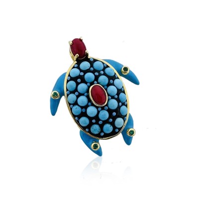 by Eda Çetin - Turquoise Turtle Brooch