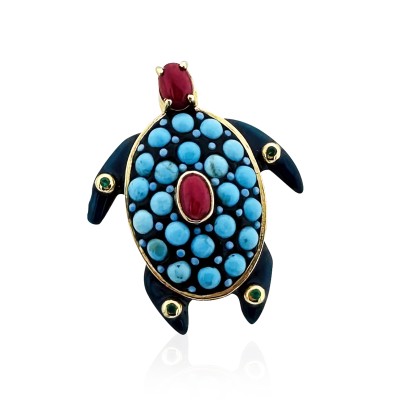 by Eda Çetin - Turtle Collection Brooch - Turquoise