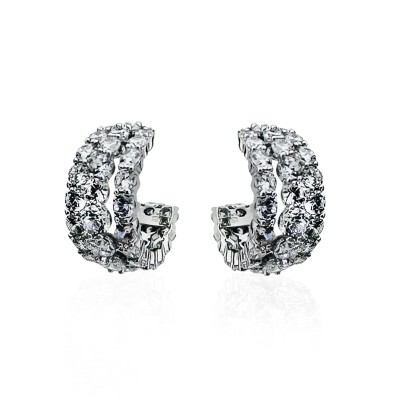 by Eda Çetin - Valencia Three Rows of Stone Hoop Earrings