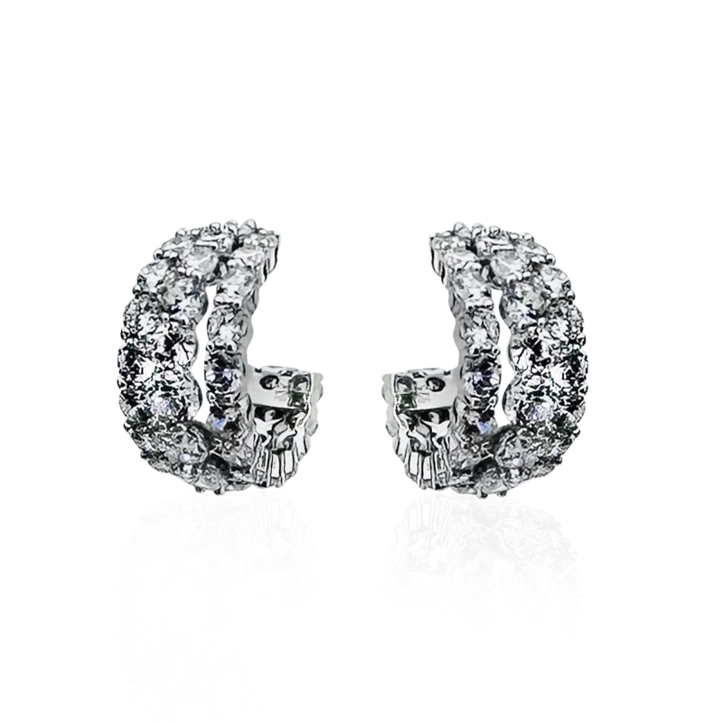 Valencia Three Rows of Stone Hoop Earrings