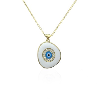 by Eda Çetin - White Enamel Evil Eye Bead Necklace