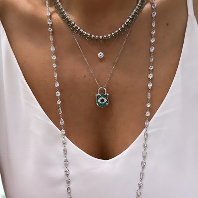 White Stone Long Necklace - Thumbnail